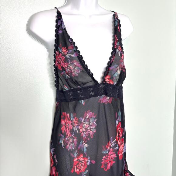 Free People Intimately Stay Awhile Floral Maxi Dress Black Sheer S - Picture 8 of 10